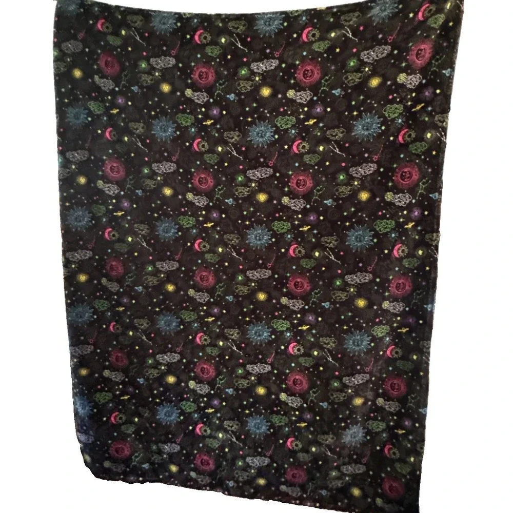 Celestial Fleece Blanket Black Neon Sun Moon Stars Galaxy Whimsigoth 60 X 50